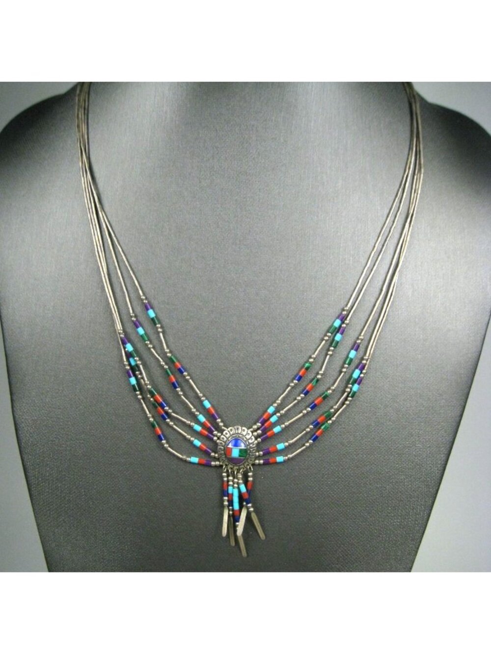 TK Emerson Vintage Liquid Silver Sterling Old Pawn Southwest Necklace 5 Strand